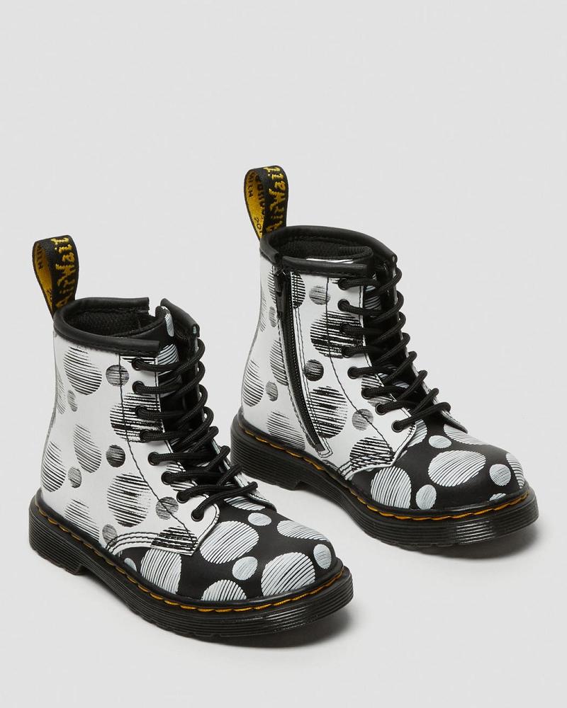 Kids' Dr Martens Toddler 1460 Polka Dot Leather Lace Up Boots Black | AU 703SGL